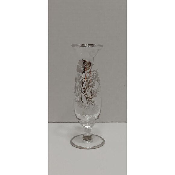 Vintage 25th Anniversary Silver Rim Vase – Etched Floral Commemorative Glass - Picture 1 of 3